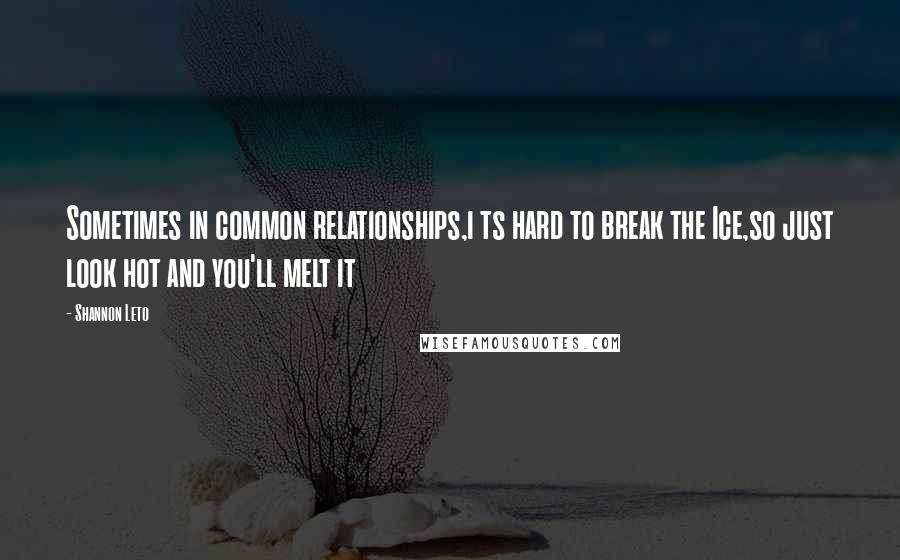 Shannon Leto quotes: Sometimes in common relationships,i ts hard to break the Ice,so just look hot and you'll melt it