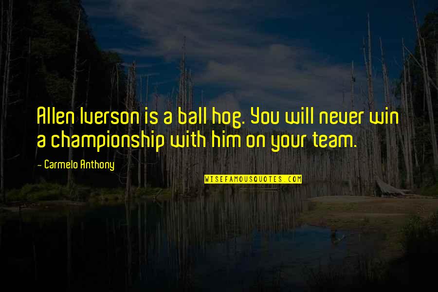 Shantise Quotes By Carmelo Anthony: Allen Iverson is a ball hog. You will Shantise Quotes By Carmelo Anthony: Allen Iverson is a ball hog. You will