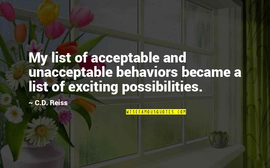 Shaolin Buddhism Quotes By C.D. Reiss: My list of acceptable and unacceptable behaviors became Shaolin Buddhism Quotes By C.D. Reiss: My list of acceptable and unacceptable behaviors became