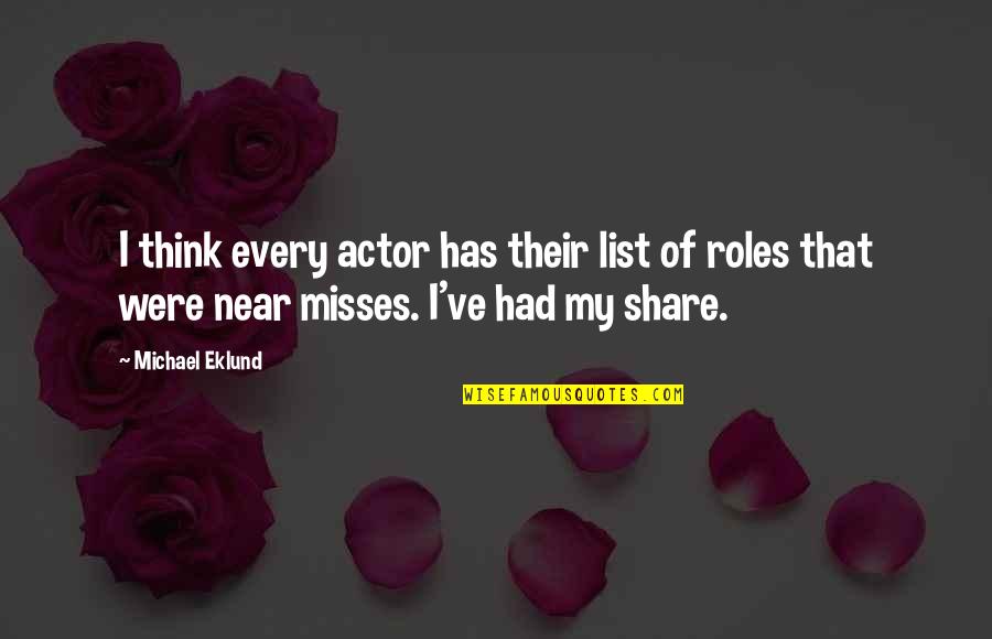 Share My Quotes By Michael Eklund: I think every actor has their list of