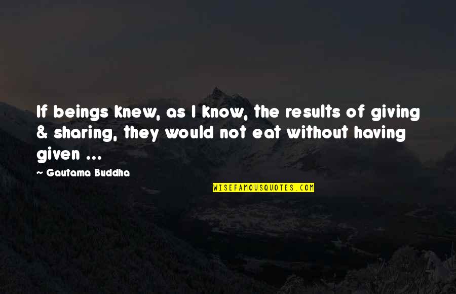 Sharing Giving Quotes By Gautama Buddha: If beings knew, as I know, the results