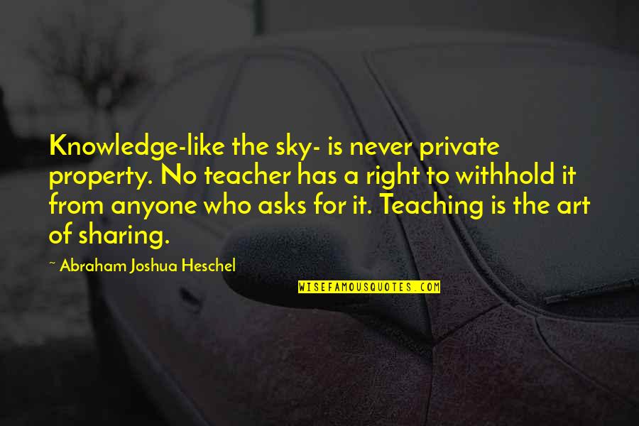 Sharing Knowledge Quotes By Abraham Joshua Heschel: Knowledge-like the sky- is never private property. No
