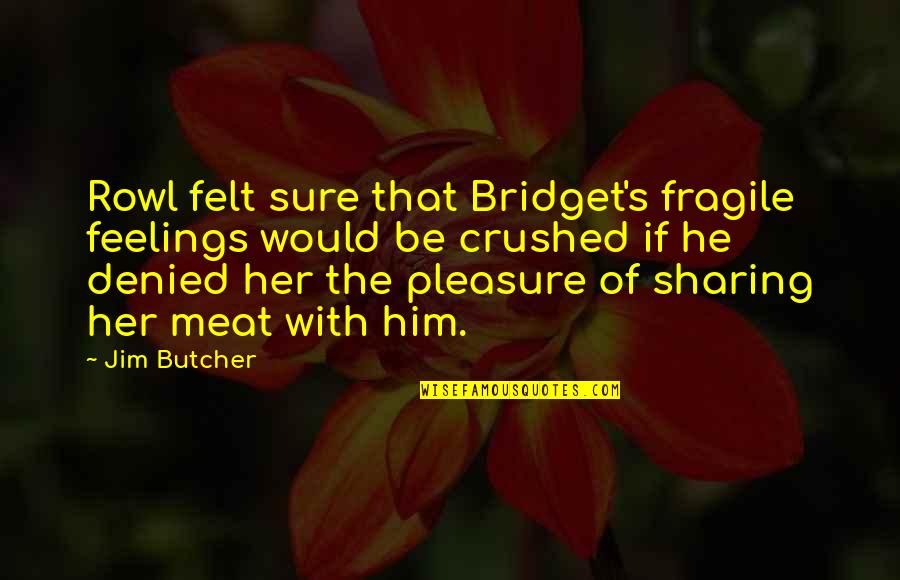 Sharing Our Feelings Quotes By Jim Butcher: Rowl felt sure that Bridget's fragile feelings would Sharing Our Feelings Quotes By Jim Butcher: Rowl felt sure that Bridget's fragile feelings would