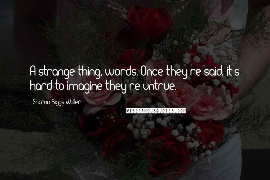 Sharon Biggs Waller quotes: A strange thing, words. Once they're said, it's hard to imagine they're untrue.