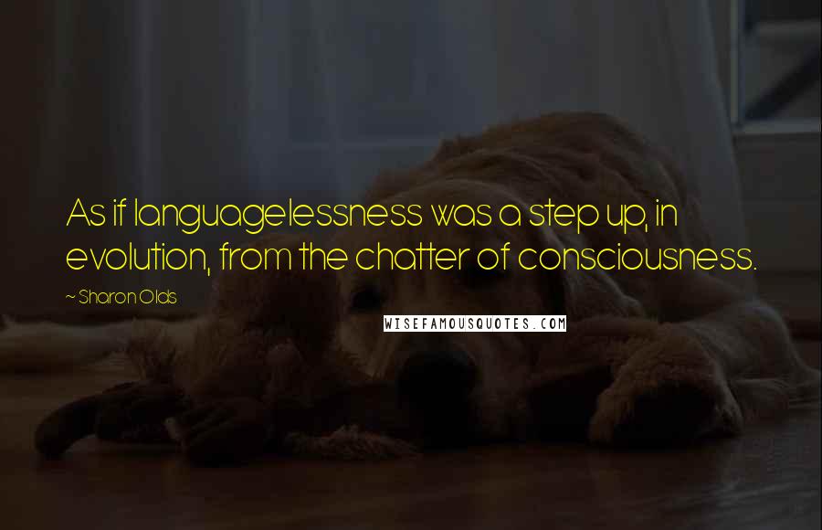 Sharon Olds quotes: As if languagelessness was a step up, in evolution, from the chatter of consciousness.
