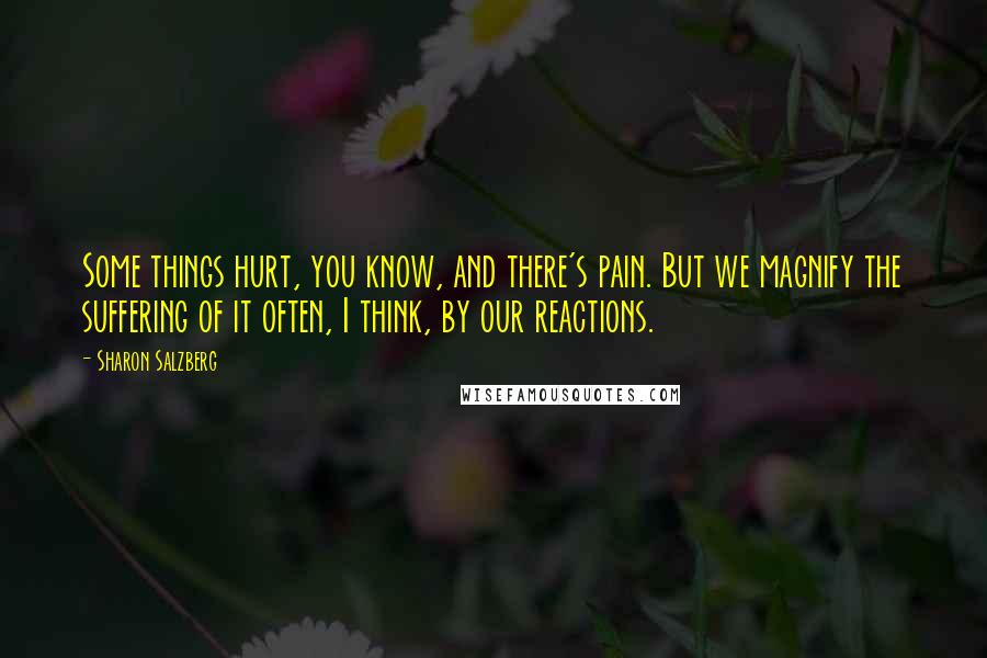 Sharon Salzberg quotes: Some things hurt, you know, and there's pain. But we magnify the suffering of it often, I think, by our reactions.