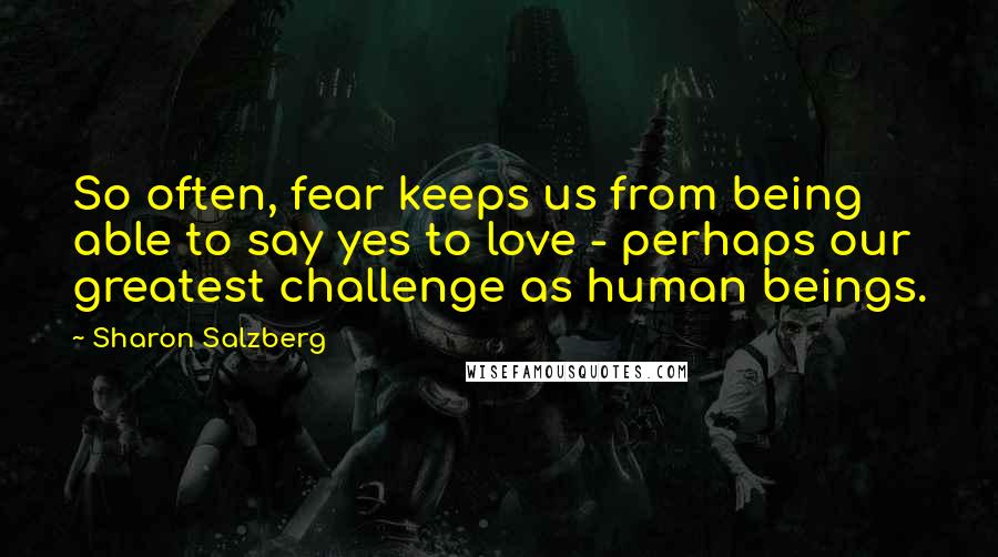Sharon Salzberg quotes: So often, fear keeps us from being able to say yes to love - perhaps our greatest challenge as human beings. Sharon Salzberg quotes: So often, fear keeps us from being able to say yes to love - perhaps our greatest challenge as human beings.