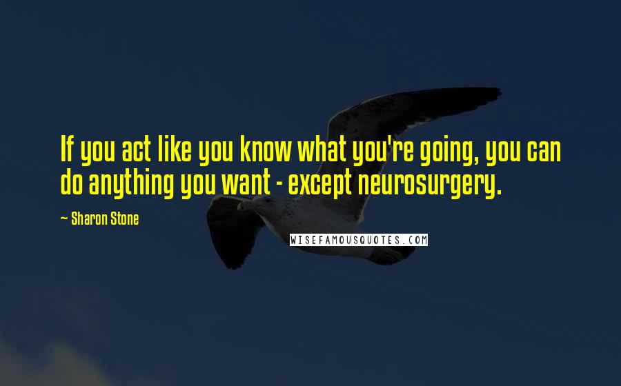 Sharon Stone quotes: If you act like you know what you're going, you can do anything you want - except neurosurgery.