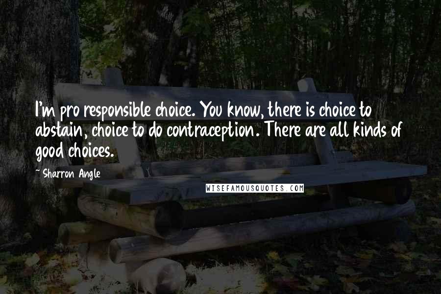 Sharron Angle quotes: I'm pro responsible choice. You know, there is choice to abstain, choice to do contraception. There are all kinds of good choices.
