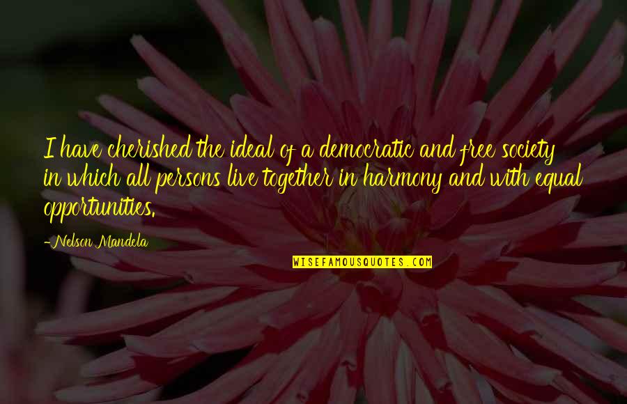 Sharryn Ross Quotes By Nelson Mandela: I have cherished the ideal of a democratic Sharryn Ross Quotes By Nelson Mandela: I have cherished the ideal of a democratic