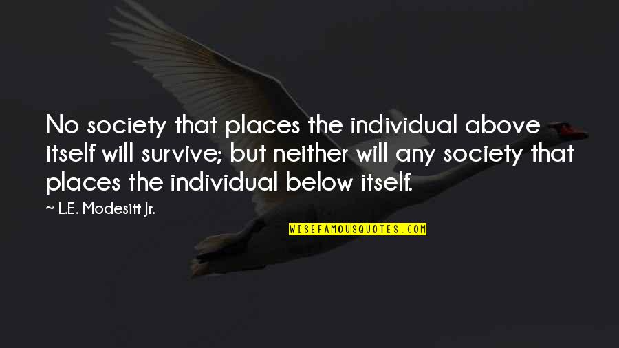 Shashanka Ias Quotes By L.E. Modesitt Jr.: No society that places the individual above itself Shashanka Ias Quotes By L.E. Modesitt Jr.: No society that places the individual above itself