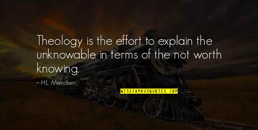 Shatner Rocket Quotes By H.L. Mencken: Theology is the effort to explain the unknowable