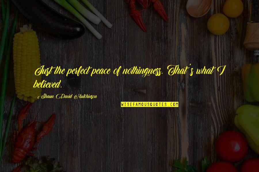 Shaun's Quotes By Shaun David Hutchinson: Just the perfect peace of nothingness. That's what Shaun's Quotes By Shaun David Hutchinson: Just the perfect peace of nothingness. That's what