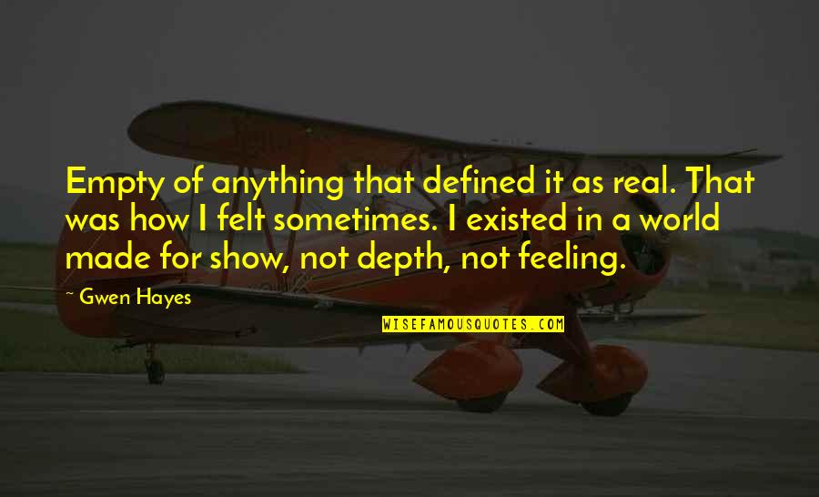 Shawana Thomas Quotes By Gwen Hayes: Empty of anything that defined it as real. Shawana Thomas Quotes By Gwen Hayes: Empty of anything that defined it as real.