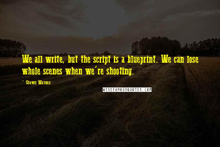 Shawn Wayans quotes: We all write, but the script is a blueprint. We can lose whole scenes when we're shooting.