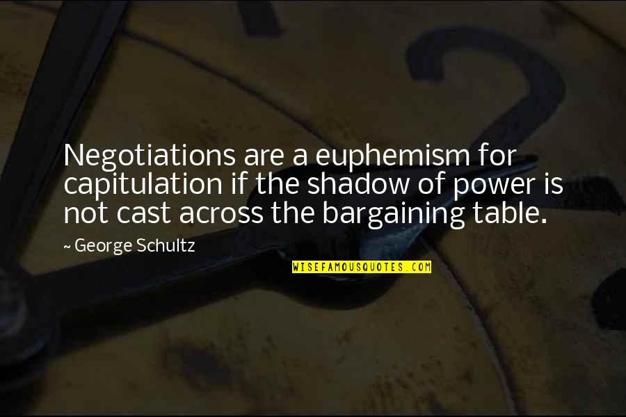 Shawondasee Quotes By George Schultz: Negotiations are a euphemism for capitulation if the