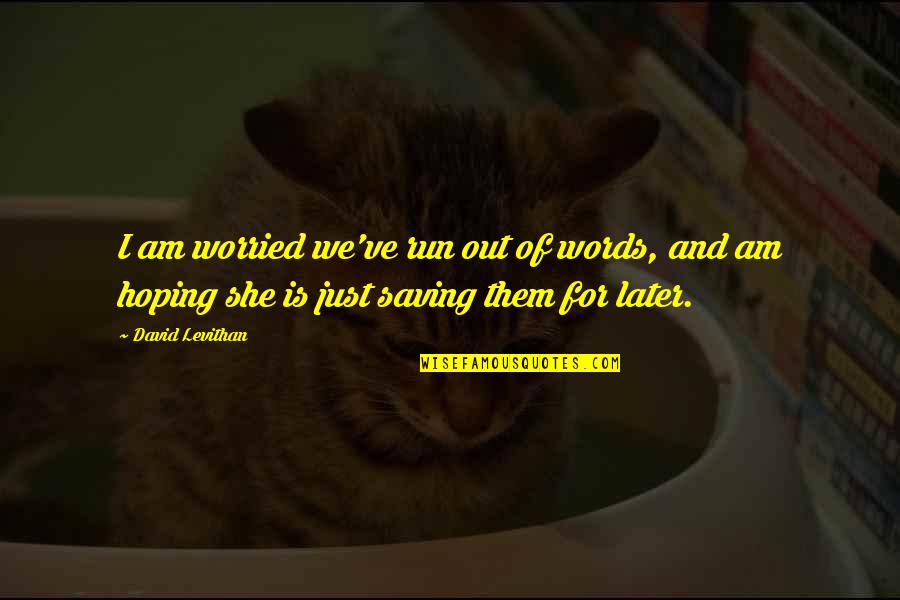 She And I Quotes By David Levithan: I am worried we've run out of words, She And I Quotes By David Levithan: I am worried we've run out of words,