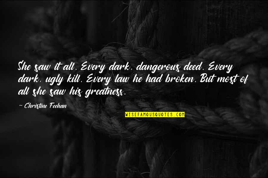She Broken Quotes By Christine Feehan: She saw it all. Every dark, dangerous deed. She Broken Quotes By Christine Feehan: She saw it all. Every dark, dangerous deed.