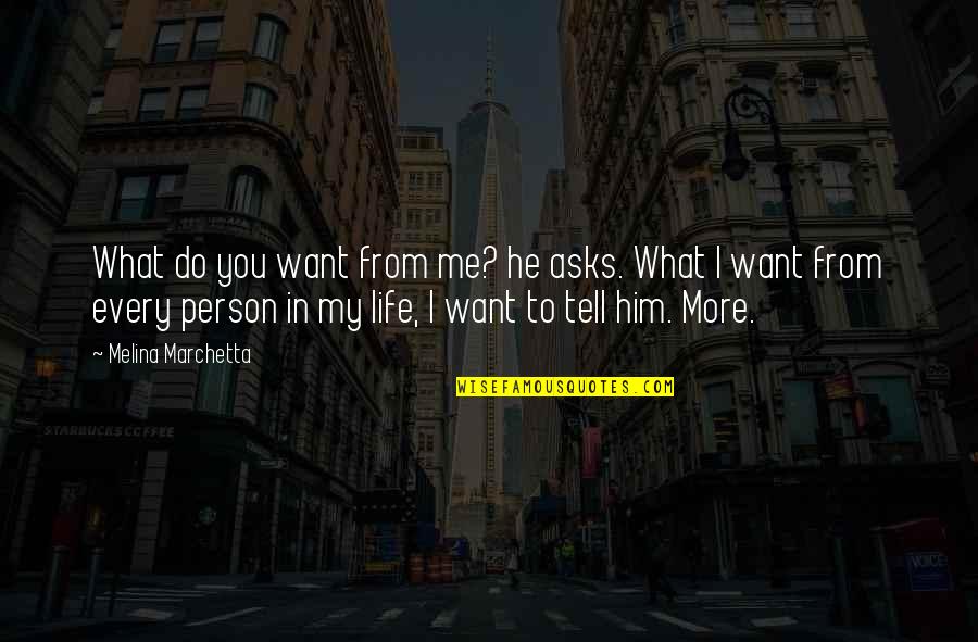 She Came She Conquered Quotes By Melina Marchetta: What do you want from me? he asks. She Came She Conquered Quotes By Melina Marchetta: What do you want from me? he asks.