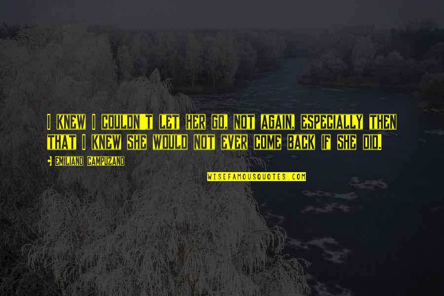 She Did It Again Quotes By Emiliano Campuzano: I knew I couldn't let her go, not She Did It Again Quotes By Emiliano Campuzano: I knew I couldn't let her go, not
