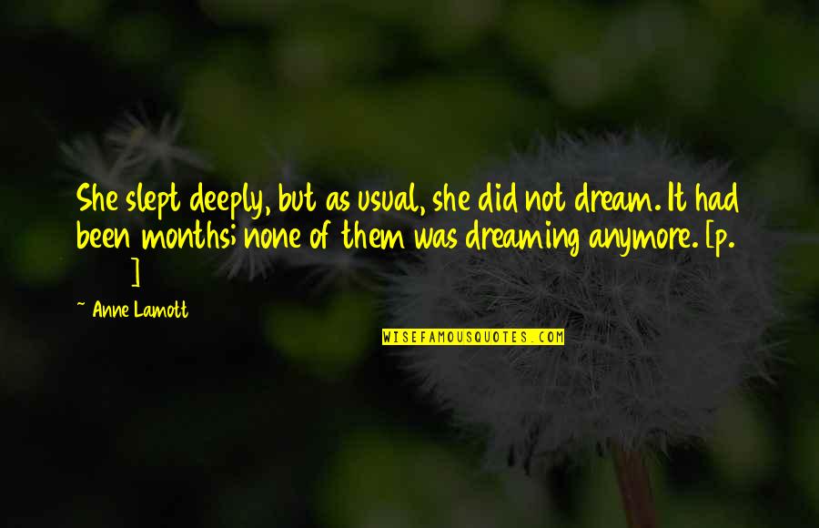 She Had A Dream Quotes By Anne Lamott: She slept deeply, but as usual, she did