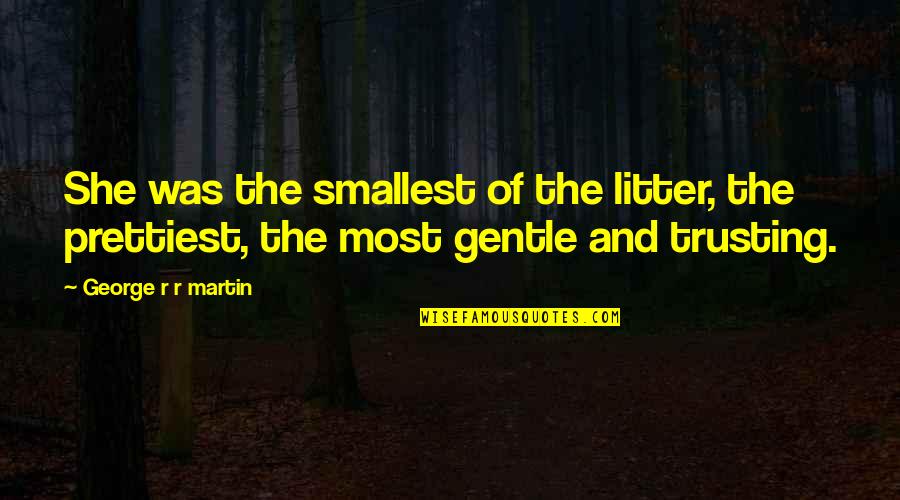 She Is Gentle Quotes By George R R Martin: She was the smallest of the litter, the She Is Gentle Quotes By George R R Martin: She was the smallest of the litter, the