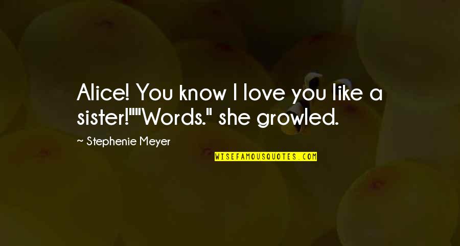 She Is Like My Sister Quotes By Stephenie Meyer: Alice! You know I love you like a