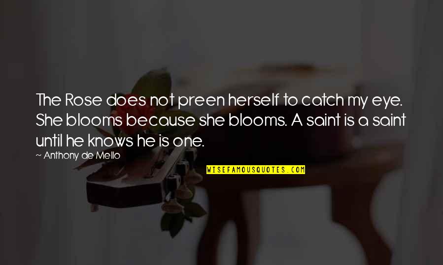 She Is The One Quotes By Anthony De Mello: The Rose does not preen herself to catch She Is The One Quotes By Anthony De Mello: The Rose does not preen herself to catch