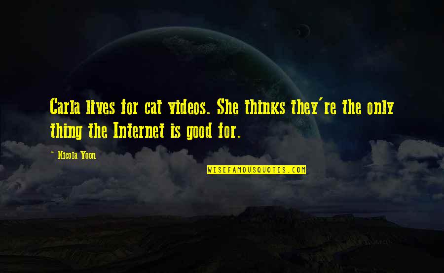 She Lives Quotes By Nicola Yoon: Carla lives for cat videos. She thinks they're She Lives Quotes By Nicola Yoon: Carla lives for cat videos. She thinks they're