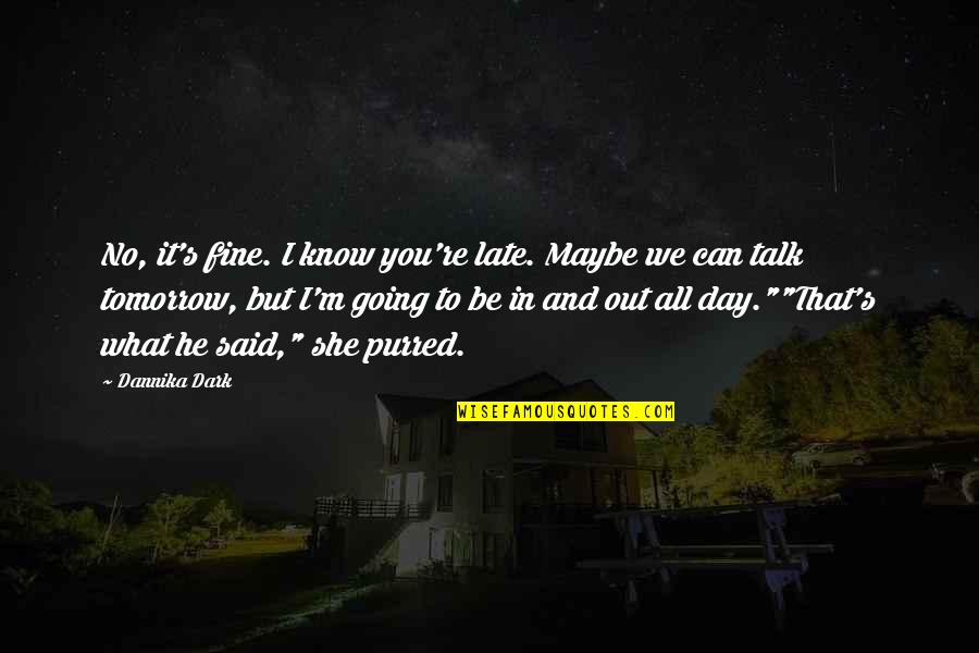 She Said And He Said Quotes By Dannika Dark: No, it's fine. I know you're late. Maybe