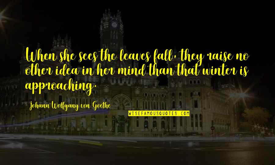She Sees Quotes By Johann Wolfgang Von Goethe: When she sees the leaves fall, they raise