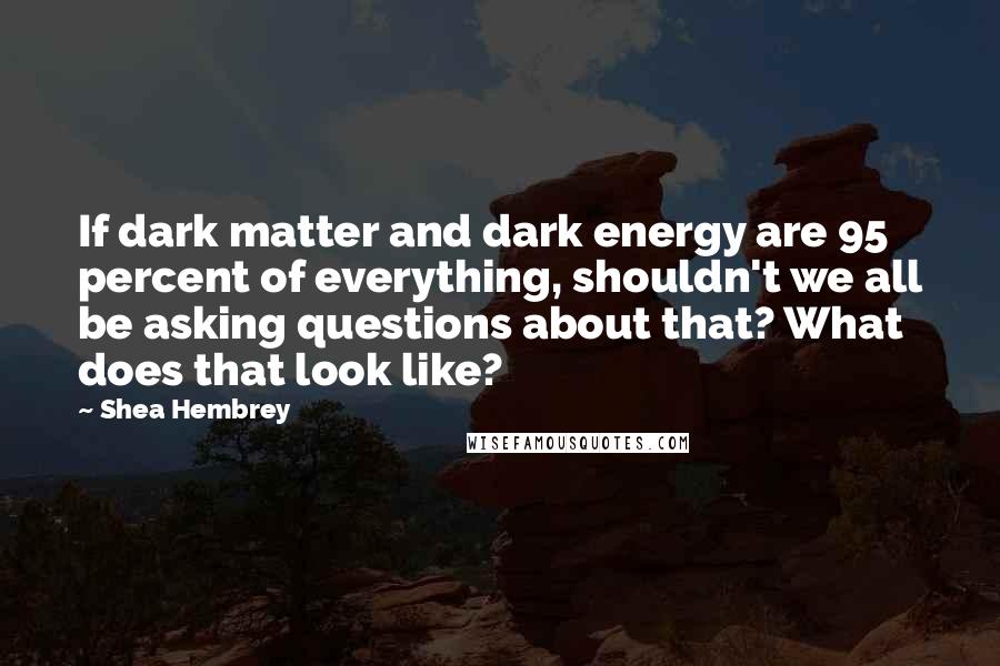 Shea Hembrey quotes: If dark matter and dark energy are 95 percent of everything, shouldn't we all be asking questions about that? What does that look like?