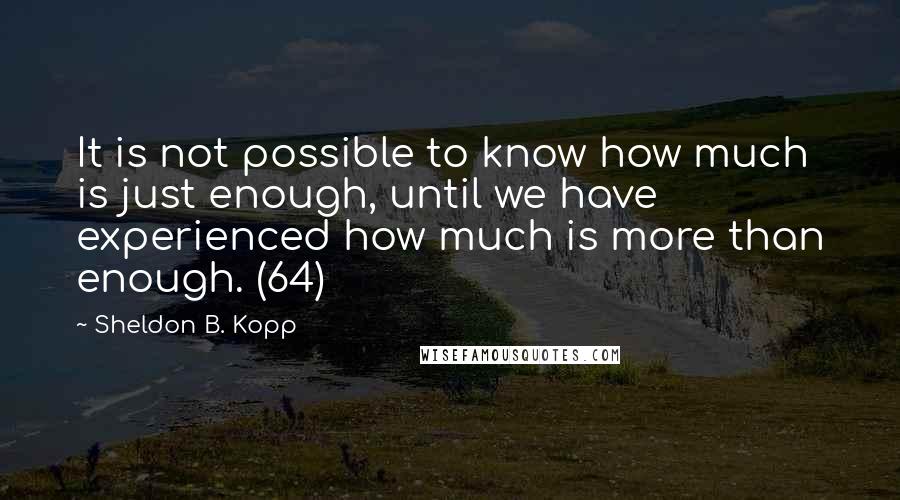 Sheldon B. Kopp quotes: It is not possible to know how much is just enough, until we have experienced how much is more than enough. (64)