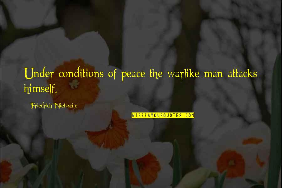 Shere Quotes By Friedrich Nietzsche: Under conditions of peace the warlike man attacks