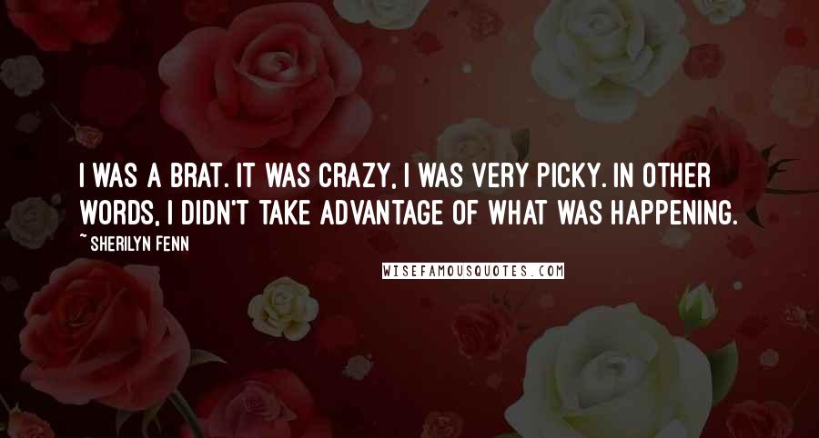 Sherilyn Fenn quotes: I was a brat. It was crazy, I was very picky. In other words, I didn't take advantage of what was happening.