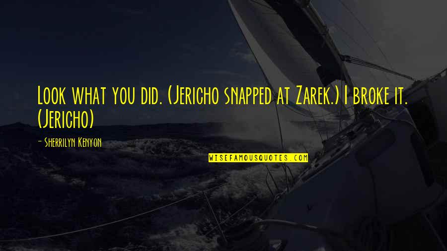 Sherrilyn Kenyon Zarek Quotes By Sherrilyn Kenyon: Look what you did. (Jericho snapped at Zarek.) Sherrilyn Kenyon Zarek Quotes By Sherrilyn Kenyon: Look what you did. (Jericho snapped at Zarek.)