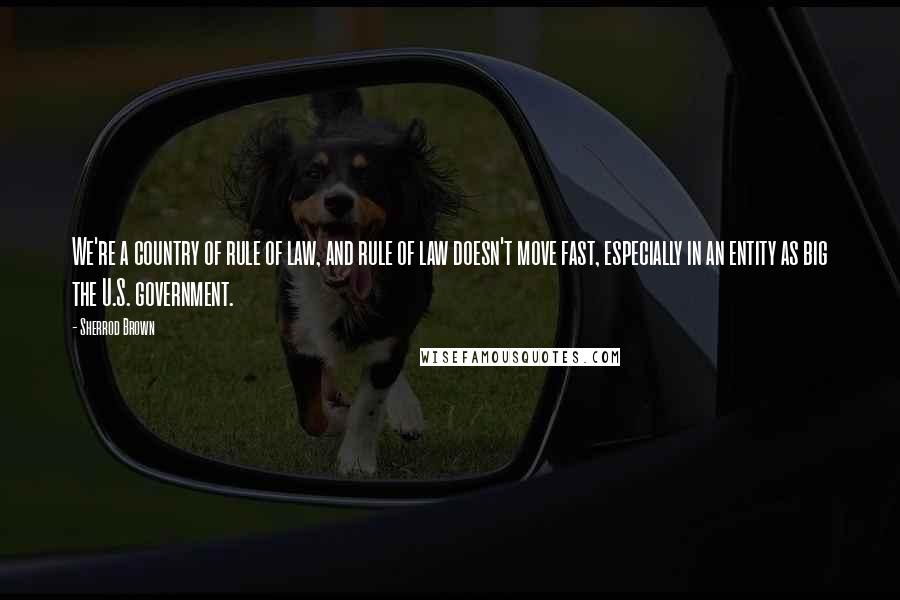Sherrod Brown quotes: We're a country of rule of law, and rule of law doesn't move fast, especially in an entity as big the U.S. government.