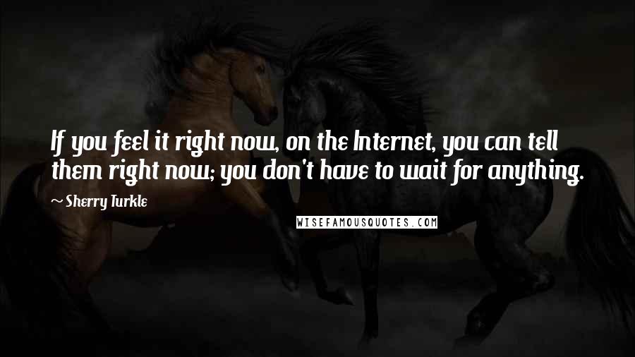 Sherry Turkle quotes: If you feel it right now, on the Internet, you can tell them right now; you don't have to wait for anything.