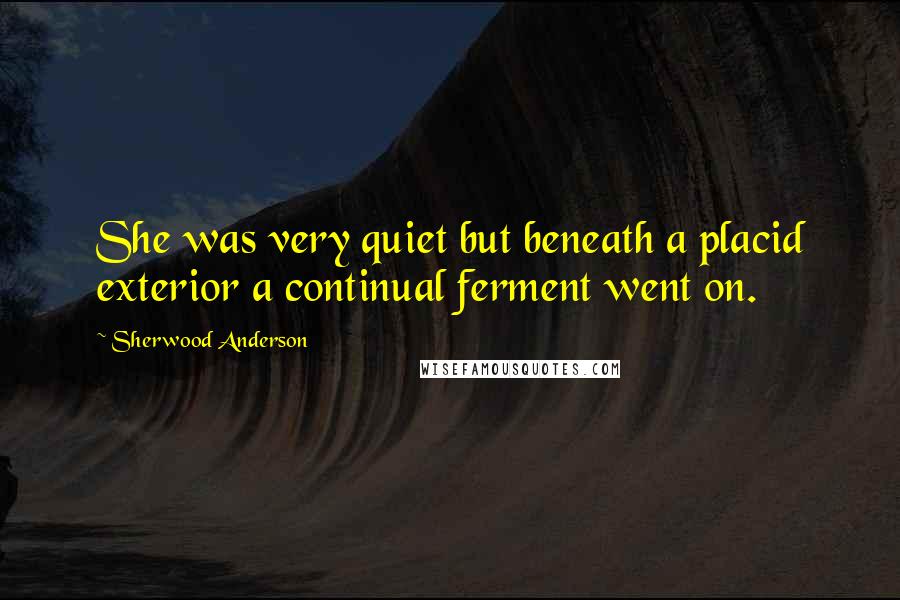 Sherwood Anderson quotes: She was very quiet but beneath a placid exterior a continual ferment went on.