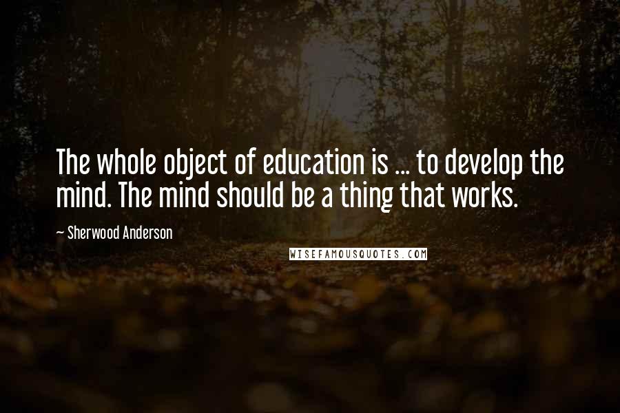 Sherwood Anderson quotes: The whole object of education is ... to develop the mind. The mind should be a thing that works.