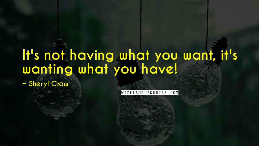 Sheryl Crow quotes: It's not having what you want, it's wanting what you have!