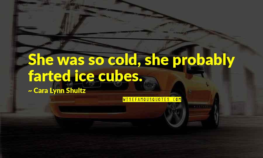 She's Cold As Ice Quotes By Cara Lynn Shultz: She was so cold, she probably farted ice