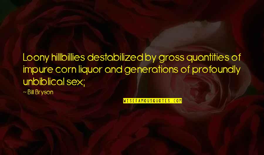 Shes Flawed Quotes By Bill Bryson: Loony hillbillies destabilized by gross quantities of impure
