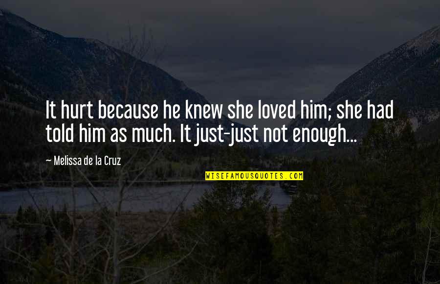 She's Had Enough Quotes By Melissa De La Cruz: It hurt because he knew she loved him; She's Had Enough Quotes By Melissa De La Cruz: It hurt because he knew she loved him;