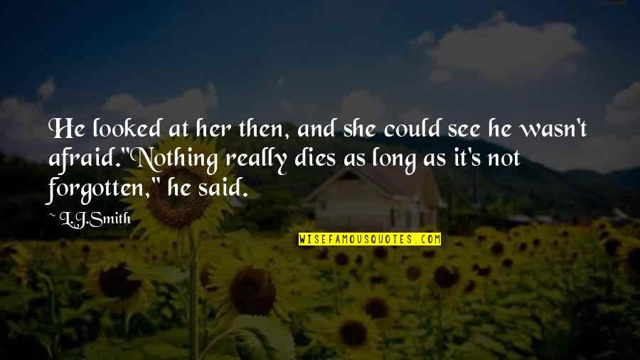 She's Not Afraid Quotes By L.J.Smith: He looked at her then, and she could