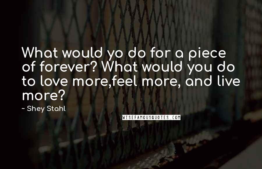 Shey Stahl quotes: What would yo do for a piece of forever? What would you do to love more,feel more, and live more?