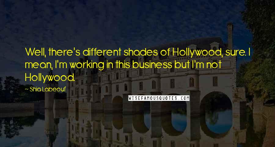 Shia Labeouf quotes: Well, there's different shades of Hollywood, sure. I mean, I'm working in this business but I'm not Hollywood.
