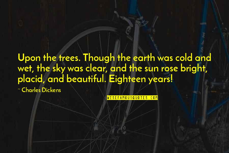 Shiang Law Quotes By Charles Dickens: Upon the trees. Though the earth was cold Shiang Law Quotes By Charles Dickens: Upon the trees. Though the earth was cold