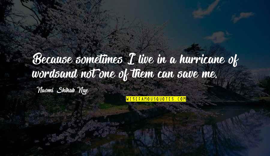 Shihab Nye Quotes By Naomi Shihab Nye: Because sometimes I live in a hurricane of