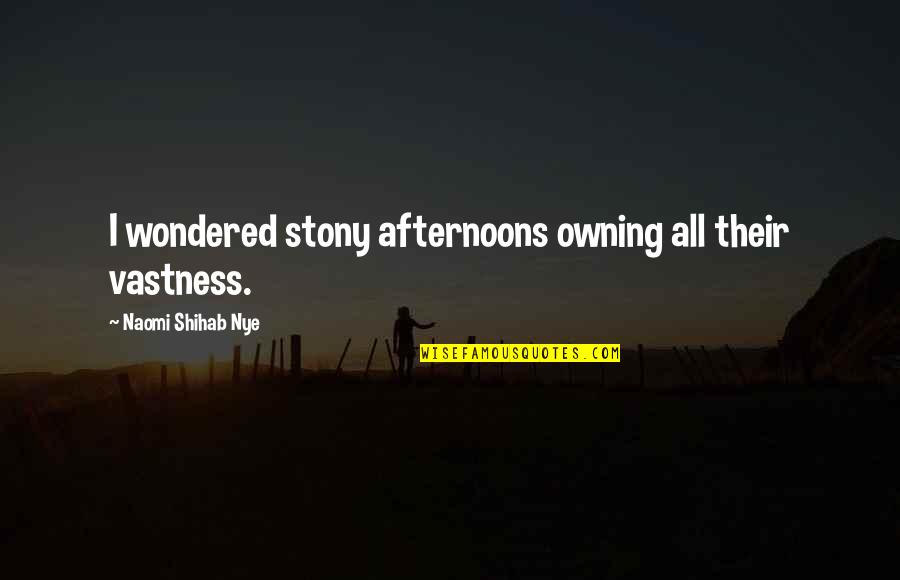 Shihab Nye Quotes By Naomi Shihab Nye: I wondered stony afternoons owning all their vastness. Shihab Nye Quotes By Naomi Shihab Nye: I wondered stony afternoons owning all their vastness.
